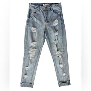RSQ High-Waist Ripped Cuffed Jean Light-Wash Blue Women’s Size 25.